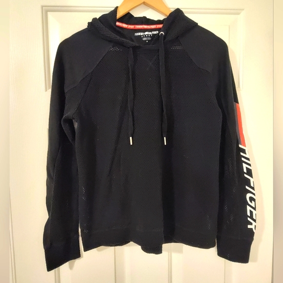 Tommy Hilfiger Tops - Tommy Hilfiger Sport women's black mesh crop top hoodie pullover size medium